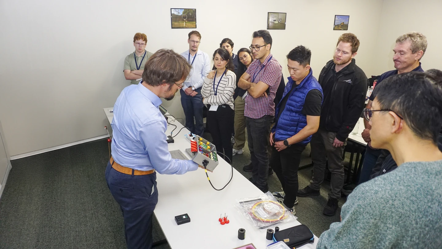 Andy demonstrating the complete EMC Demonstration System to engineers