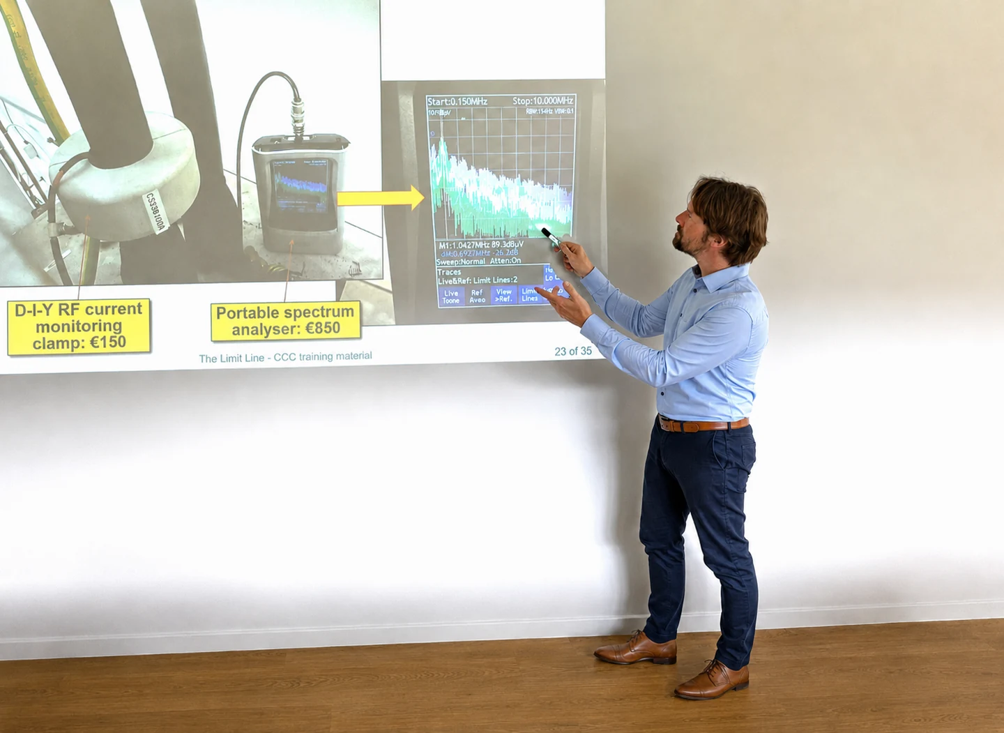 Andy explaining RF current monitoring during technical training